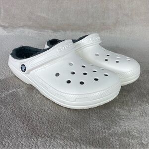 Crocs Classic Clog Lined Shoes Men Size 7 Women Size 9 White Gray Fuzzy Slip‎ On